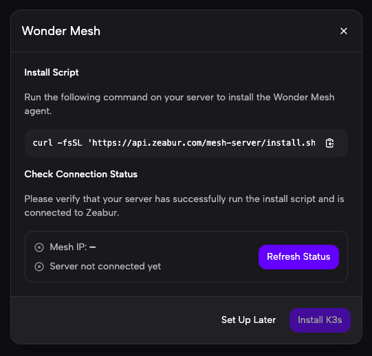 Terminal showing the Wonder Mesh install script completing successfully