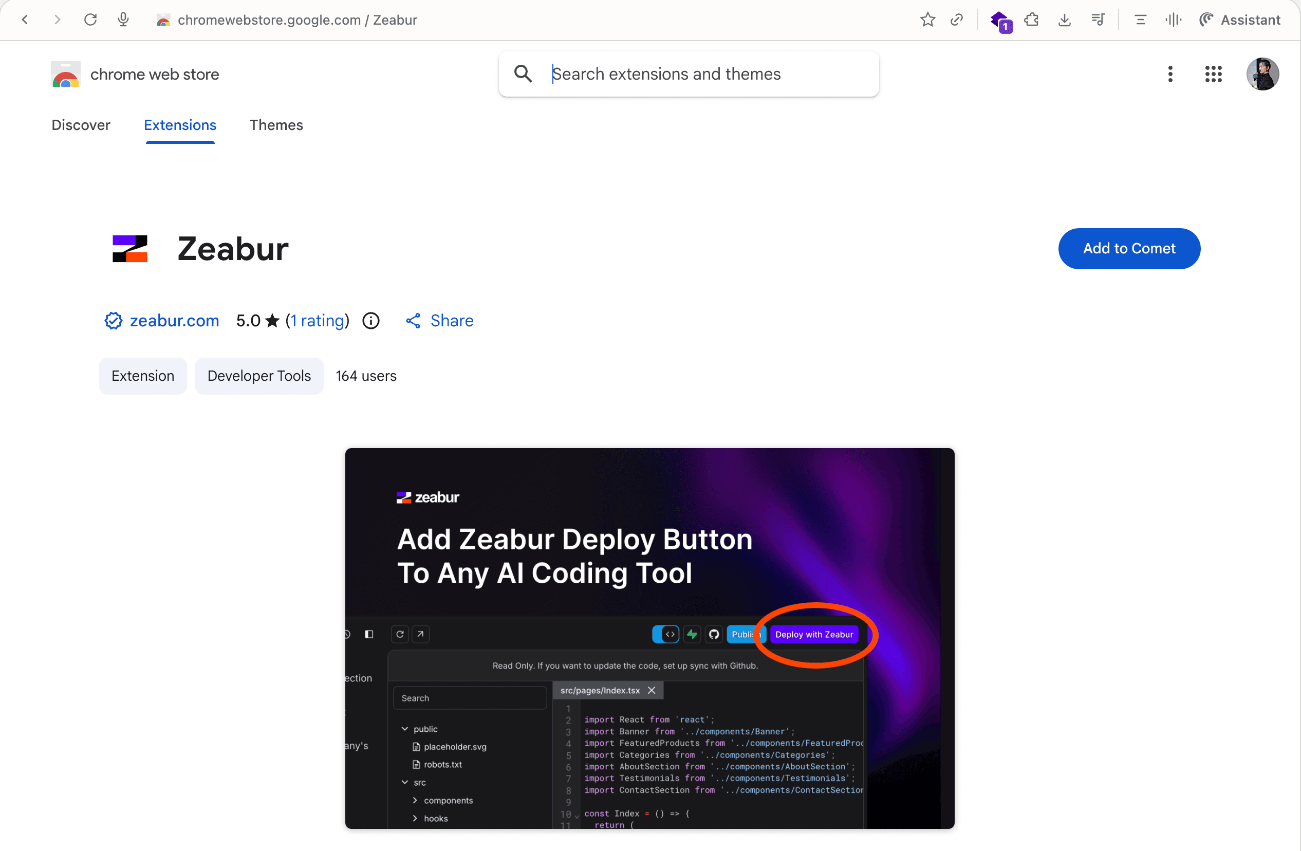 Install the Zeabur Chrome extension