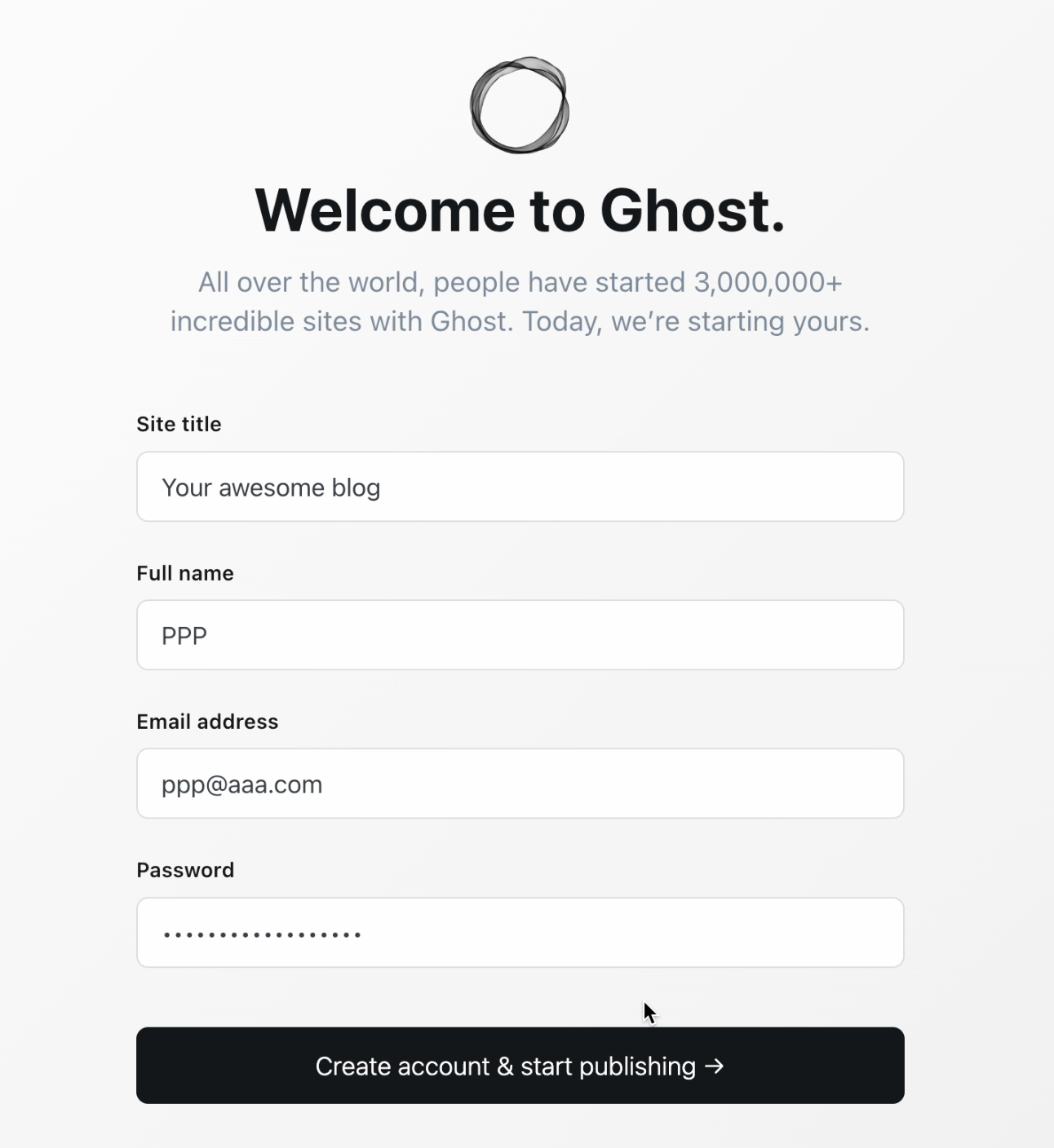 Ghost administrator configuration interface