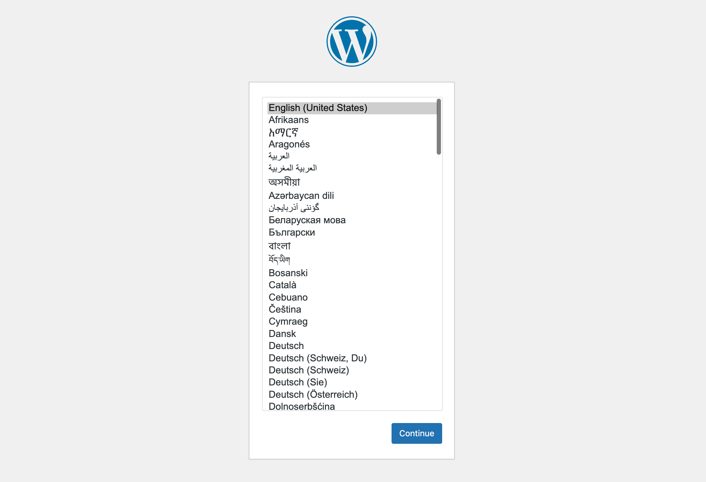 WordPress 安裝，選擇語言步驟