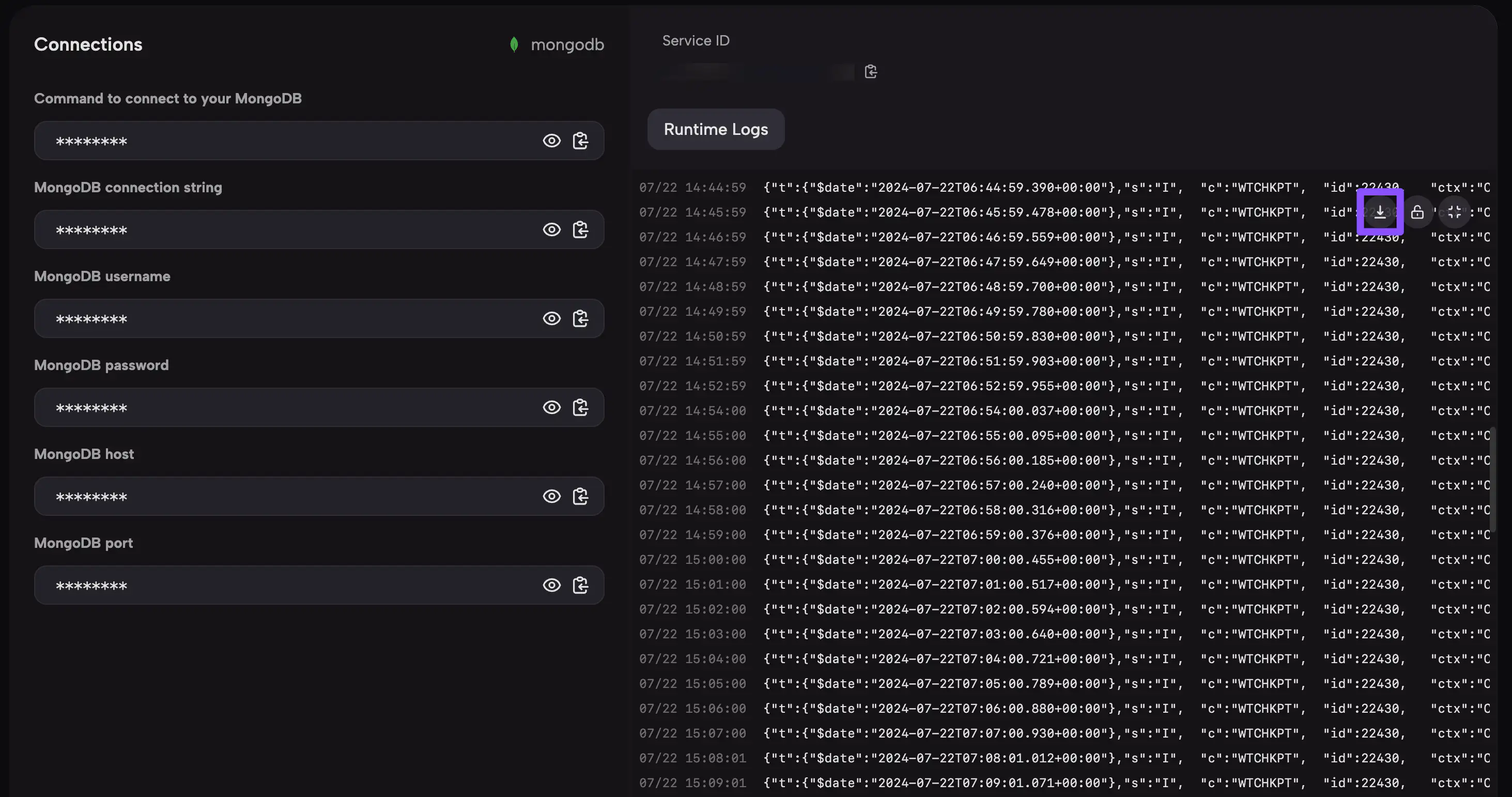 Click the Download button to export logs